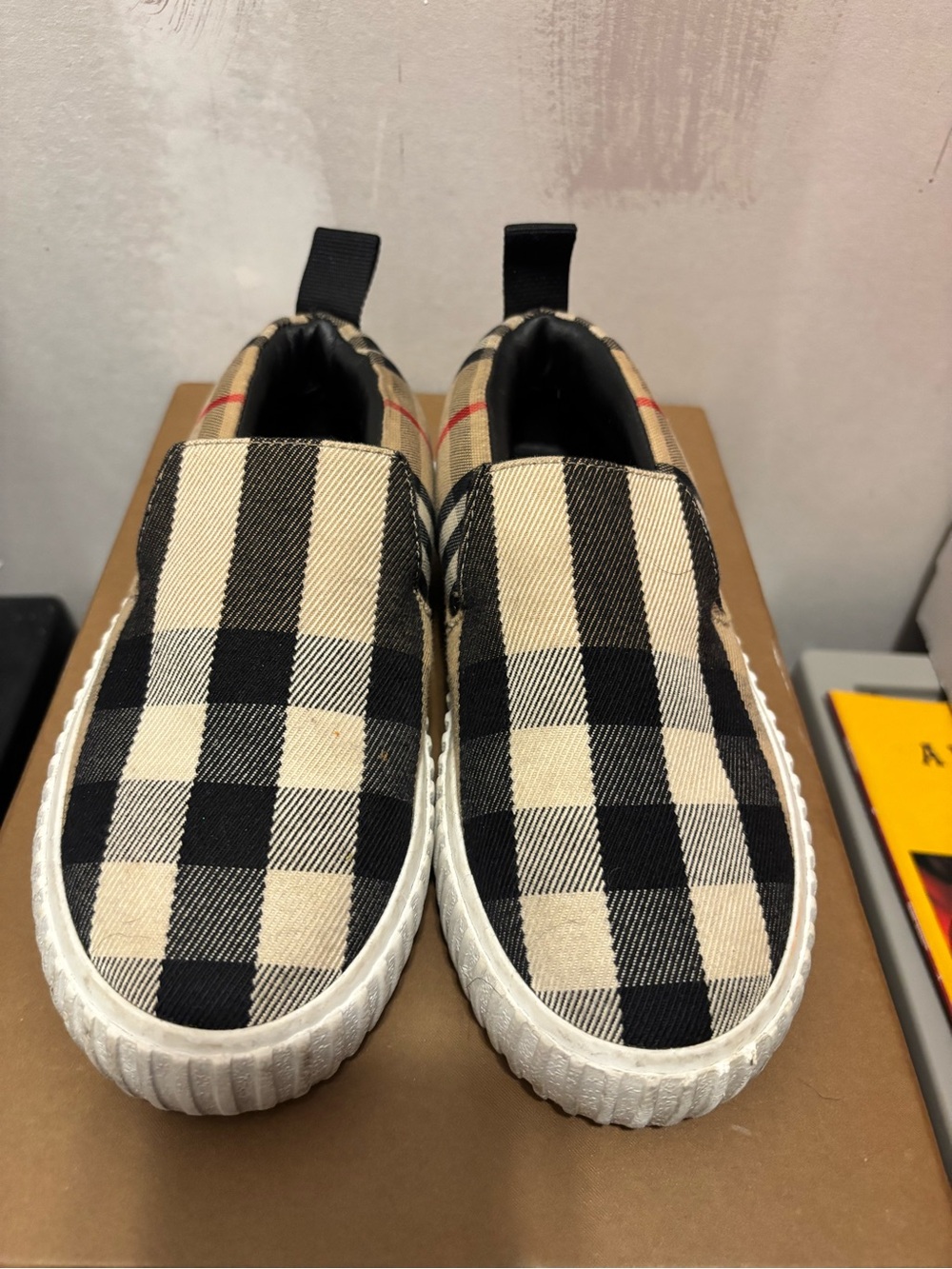 Burberry Black and Cream Check Slip-On Kids Sneakers